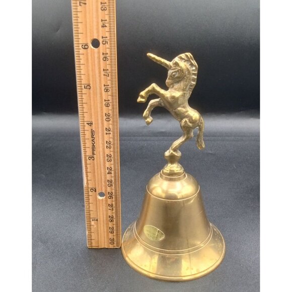 Bell Brass Unicorn Vintage Hand Crafted 6 Inch Korea Midcentury Dancing Pranchin - Picture 2 of 15